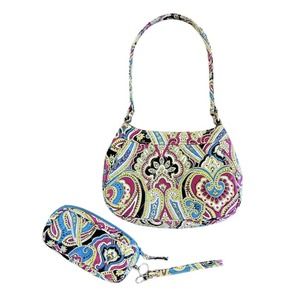 Vera Bradley Silk Paisley Zoe Shoulder Bag Purse Small Limited Edition +Wristlet